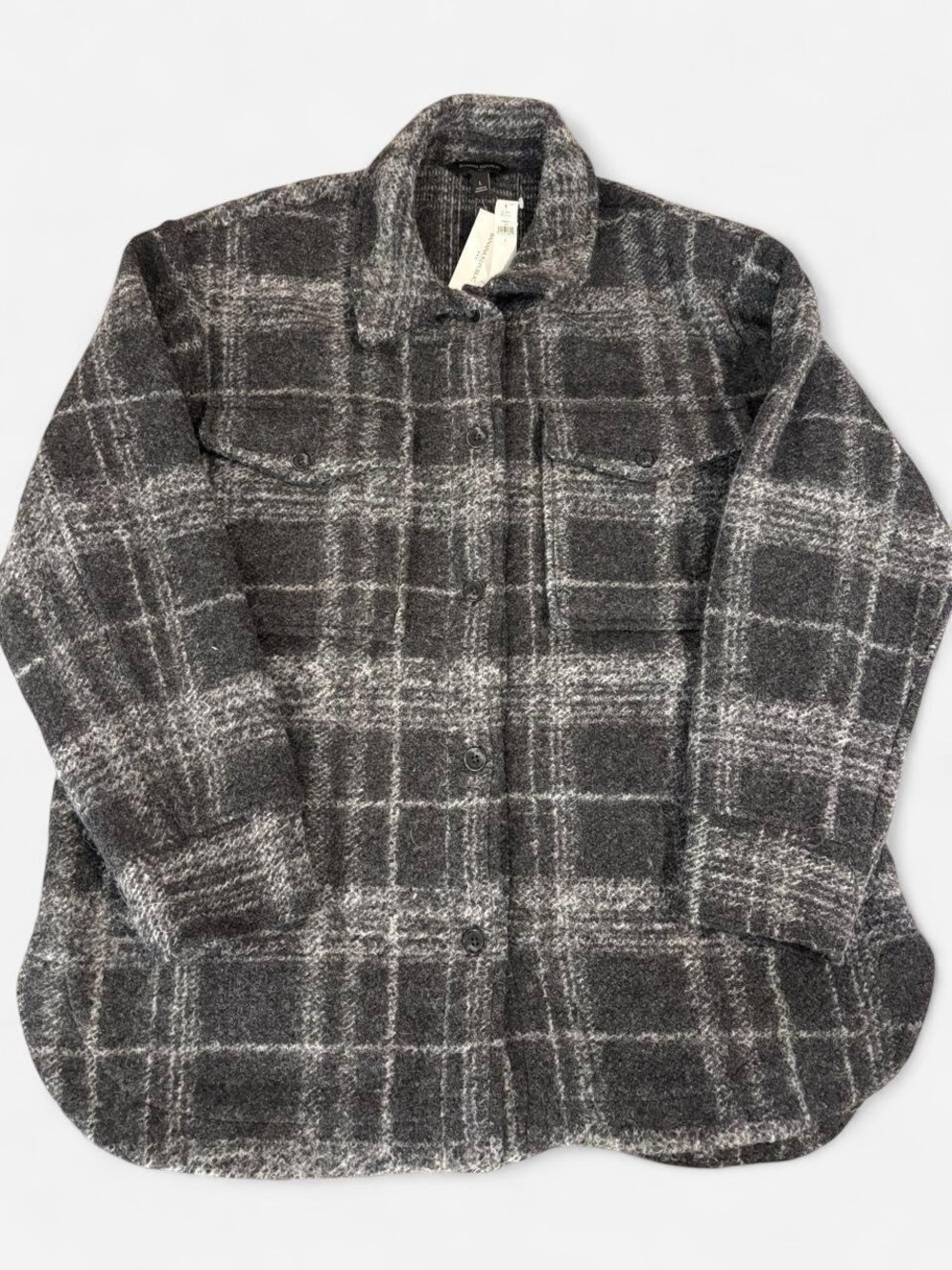 Banana Republic Gray Plaid Wool Shacket Jacket L Button Front Pockets